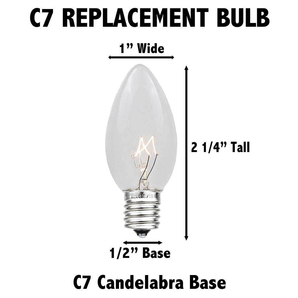 Novelty Lights Ceramic Christmas Replacement Bulbs - Outdoor Individual Bulbs for Events, Holiday Parties, Patios, and More - C7/E12 Candelabra Base, 5 Watt Lights (White, 25 Pack)