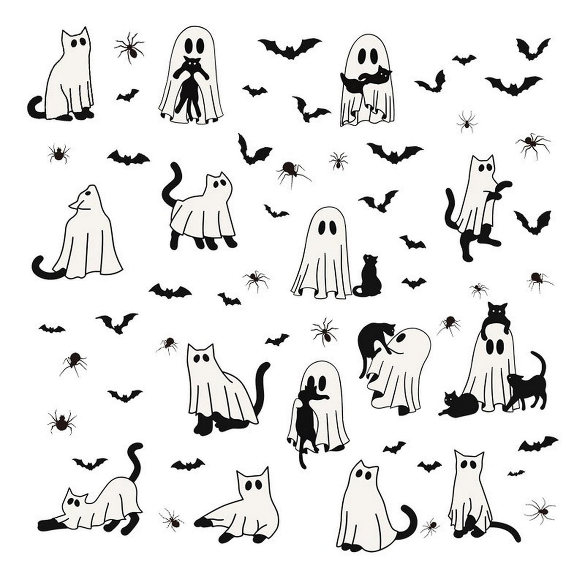 Halloween Ghost Window Clings for Glass 6 Sheets Cute Window Decals Spooky Window Stickers Cat Spider Reusable Windows Cling for Halloween Fall Party Home School Office Glass Supplies Decorations
