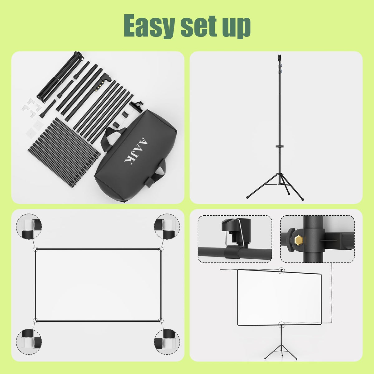 AAJK 60in Projector Screen with Stand,Portable 16:9 4K HD Indoor Outdoor Projection Screen with Wrinkle-Free Design, Ideal for Home Theater and Backyard Cinema – Includes Carry Bag (60IN) (60)