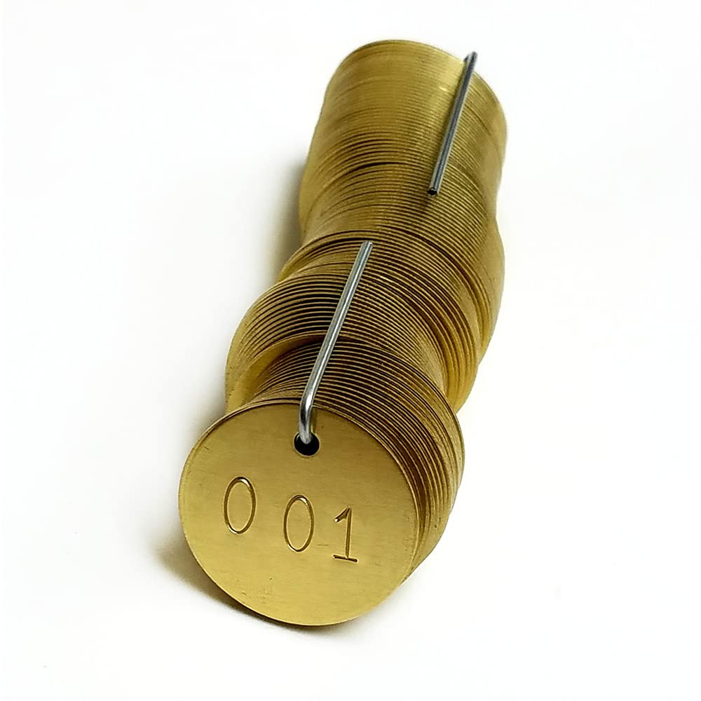 Brass Tags, Numbered 001-100, 1.25" Round