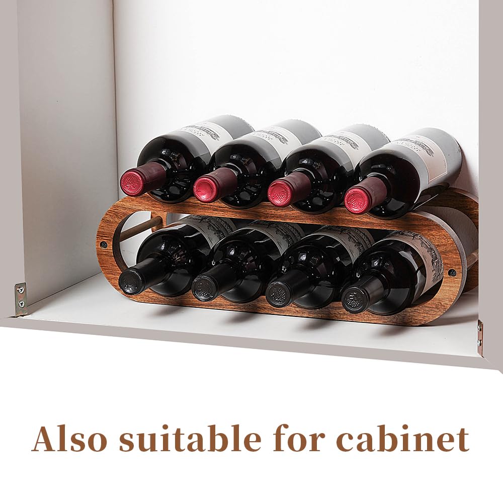 Navtcow Wine Rack and Water Bottle Organizer 2 in 1 for Cabinet and Countertop - Adjustable in 2 Sizes (Acacia Wood 2 Tier)