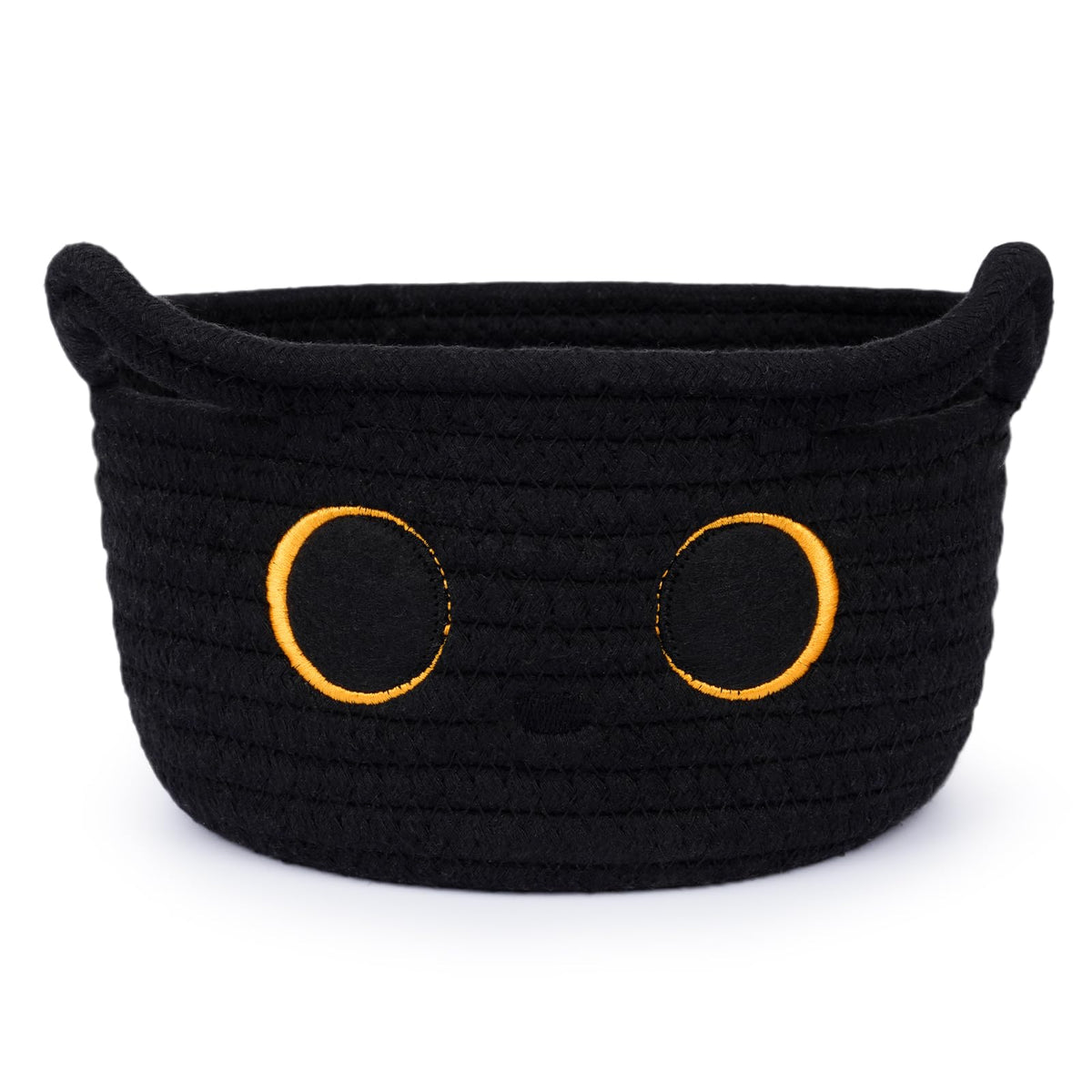 Hkojewp Small Storage Basket, Black Cat Cotton Rope Baskets Woven Blasket for Nursery, Blanket Basket Baby Toy Storage Organizer With Ears for Gifts Cat Dog Bin Toys 8.5×4.5 inches