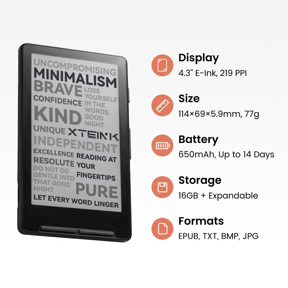 XTEINK X4 E-Book Reader (Developer Edition), 4.3" Pocket E-Ink eReader, Physical Page-Turn Buttons, Ultra-Thin 0.23" & 2.72 oz, Magnetic-Ready Design, Distraction-Free Reading, 16GB, Space Black
