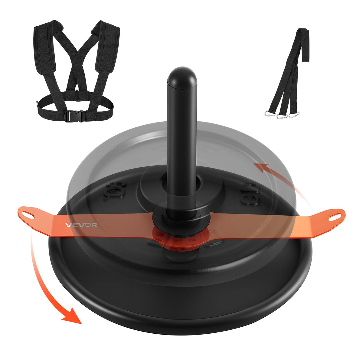 VEVOR Weight Sled, Steel Power Sled, Fitness Strength Training Pull Push Running Sled, Fitness Workout Sled Push Gym Equipment, with Harness, Compatible 2 in Weight Plates, Orange & Black