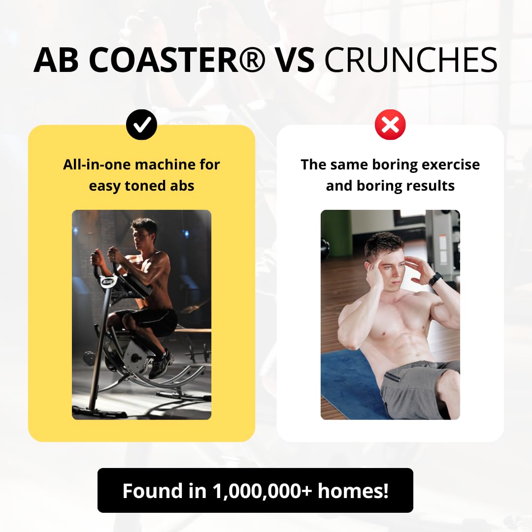 AbCoaster MAX Ab Machine Exercise Equipment For Home Gym, Less Stress on Neck & Back, Abdominal / Core Fitness Equipment for All Levels, Black