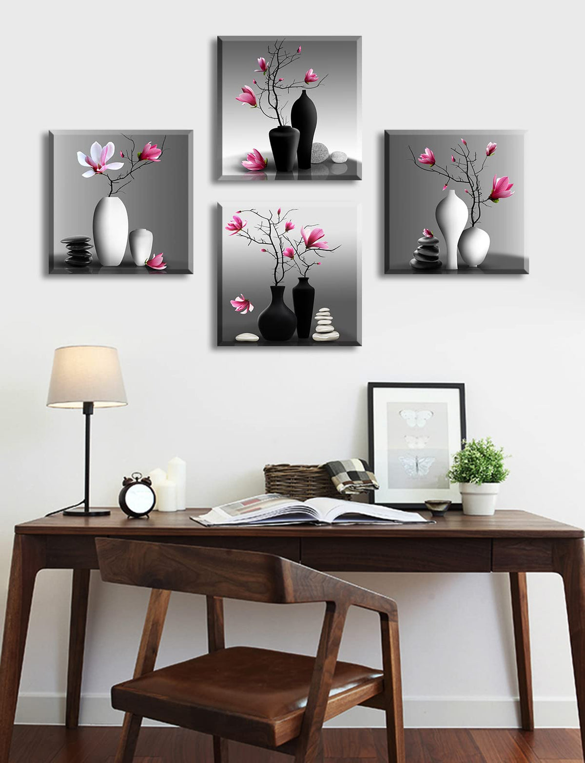 DJSYLIFE Modern Bathroom Pictures Wall Decor Zen Flowers Paintings Canvas Decorations Black and White Wall Art for Bedroom Living Room Home