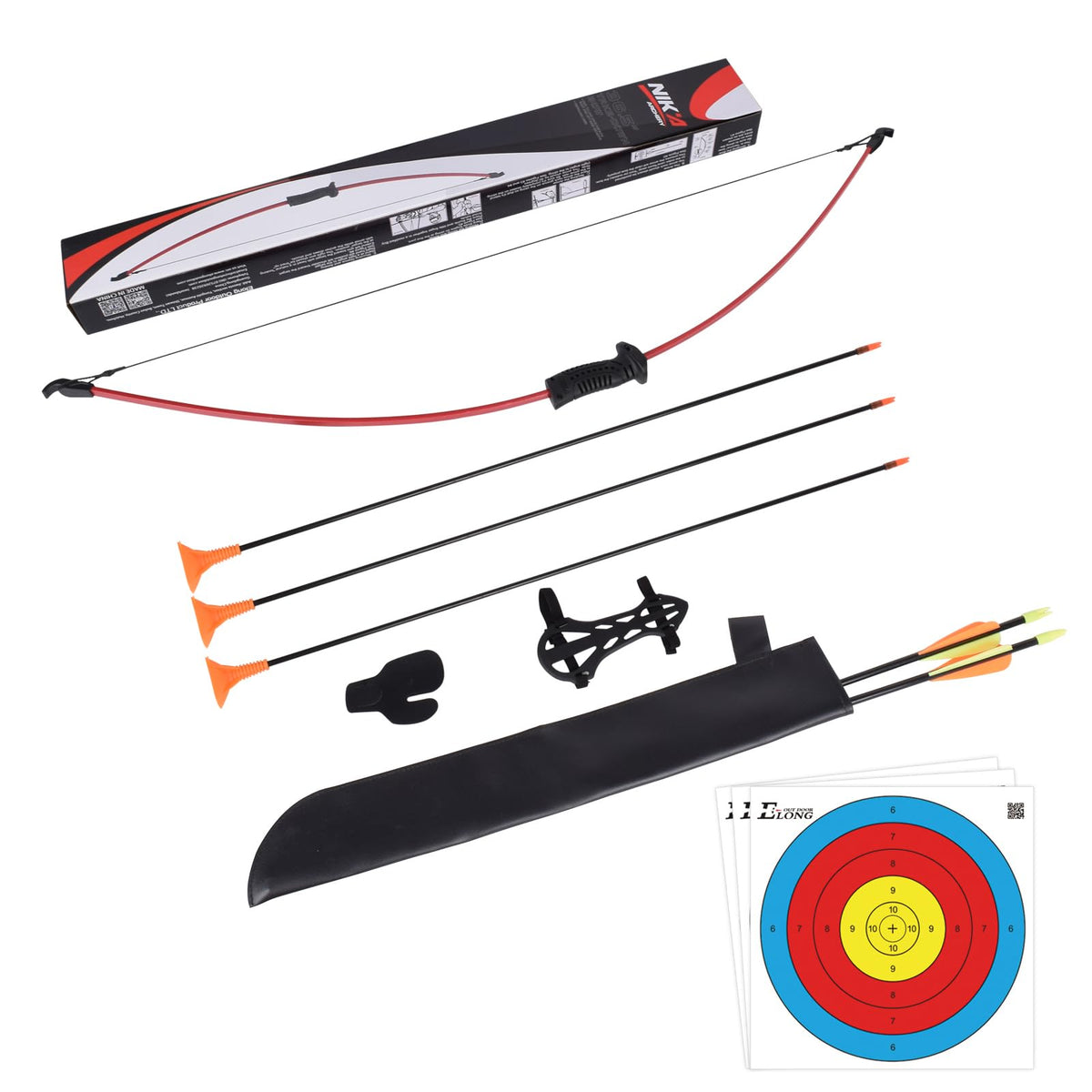 Recurve Bow and Arrow Set,with Quiver Target Finger Tab Armguard for Archery Youth Junior Beginner Longbow Training Target Practice Outdoor