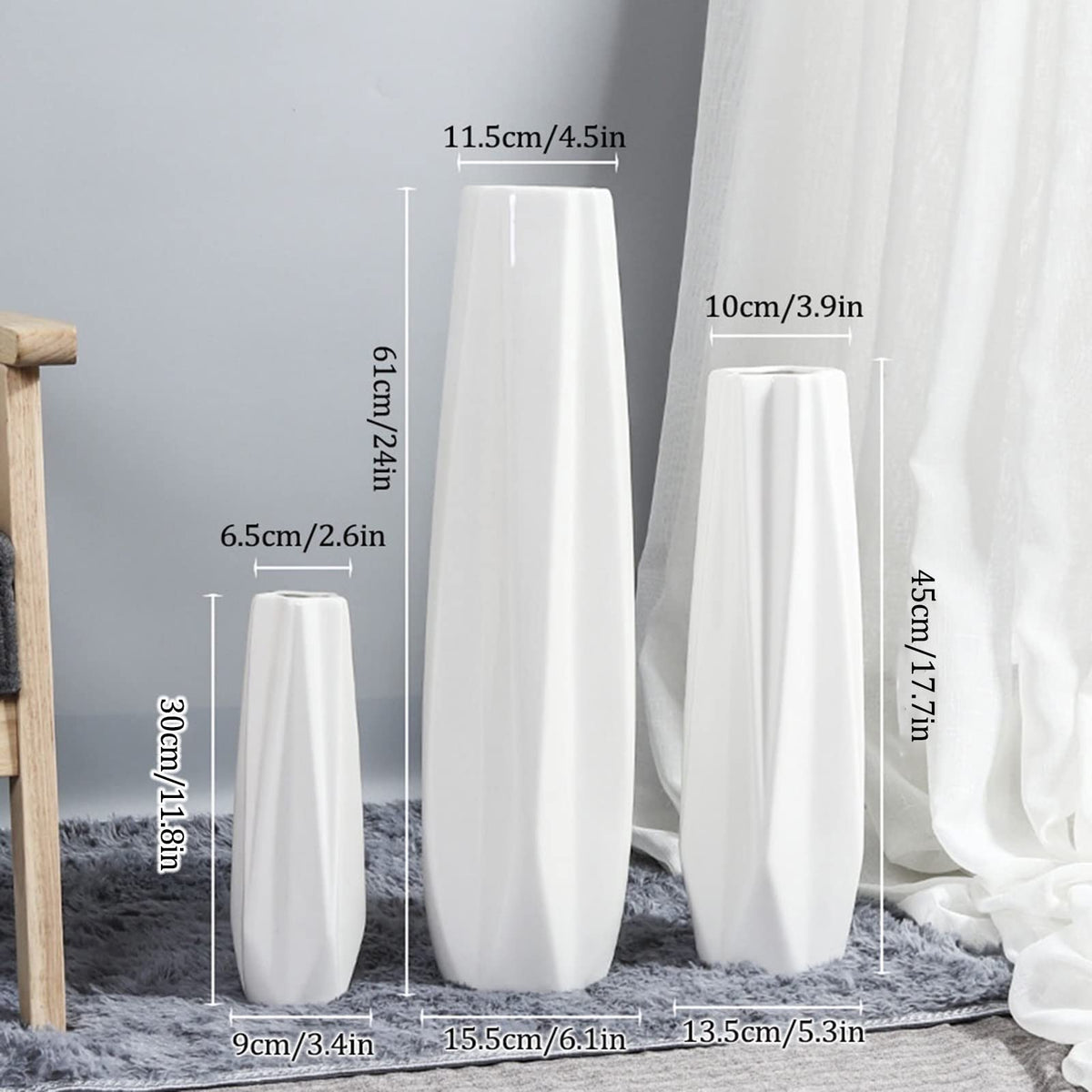UWYTGF Floor Vase Ceramic Vase,Decorative Large,Floor,Large Floor Vase,White Ceramic Vase,Handcrafted,Sophisticated Vessel for Decorative Branches and Dried Flower,White-45Cm,White,30cm