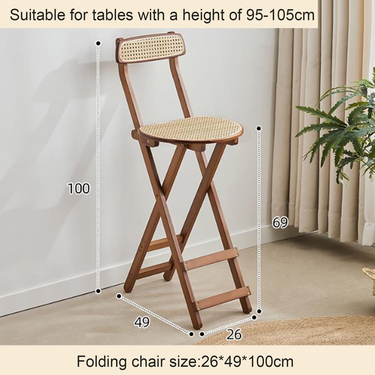 Folding Chairs, Kitchen Island Stools, Comfortable Bamboo Folding Chair with Backrest and Footrest, Counter Stool for Events Office Wedding Party Picnic Kitchen