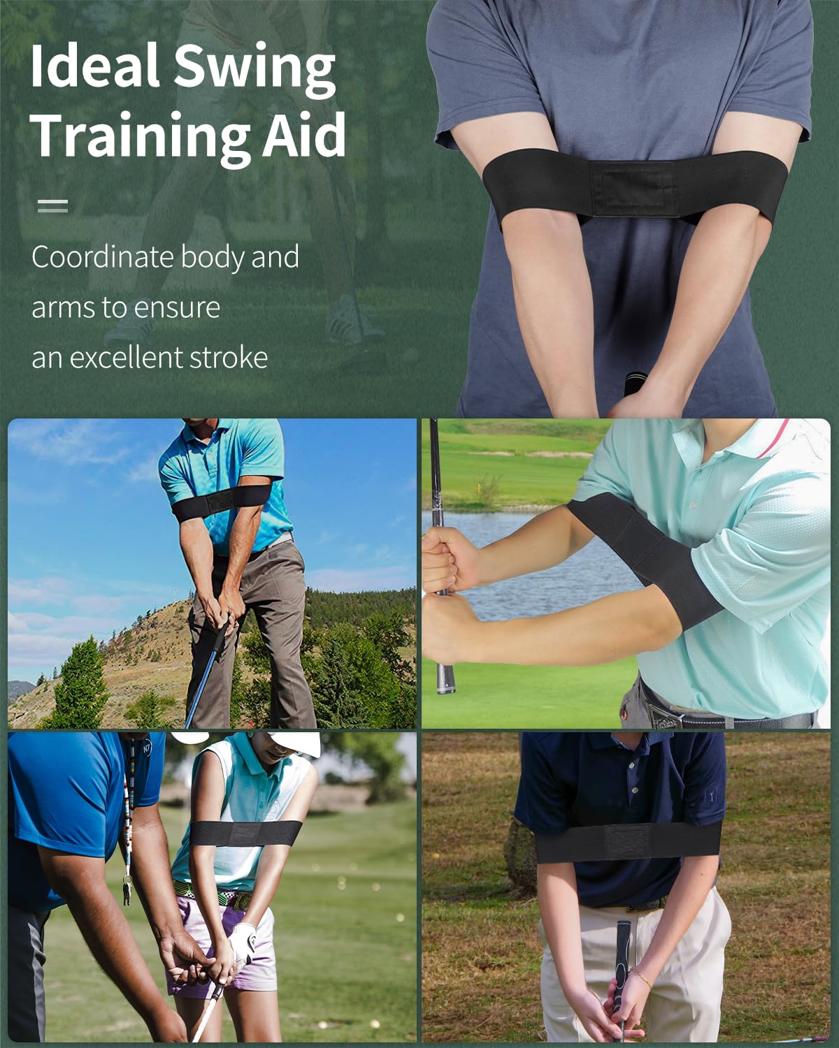 GreenHaven Golf Swing Arm Band Golf Swing Training Aid Elastic Swing Correcting Trainer Band for Golfers Beginners Arm Elbow Posture Teaching Tool Accessory for Golf Club Practice