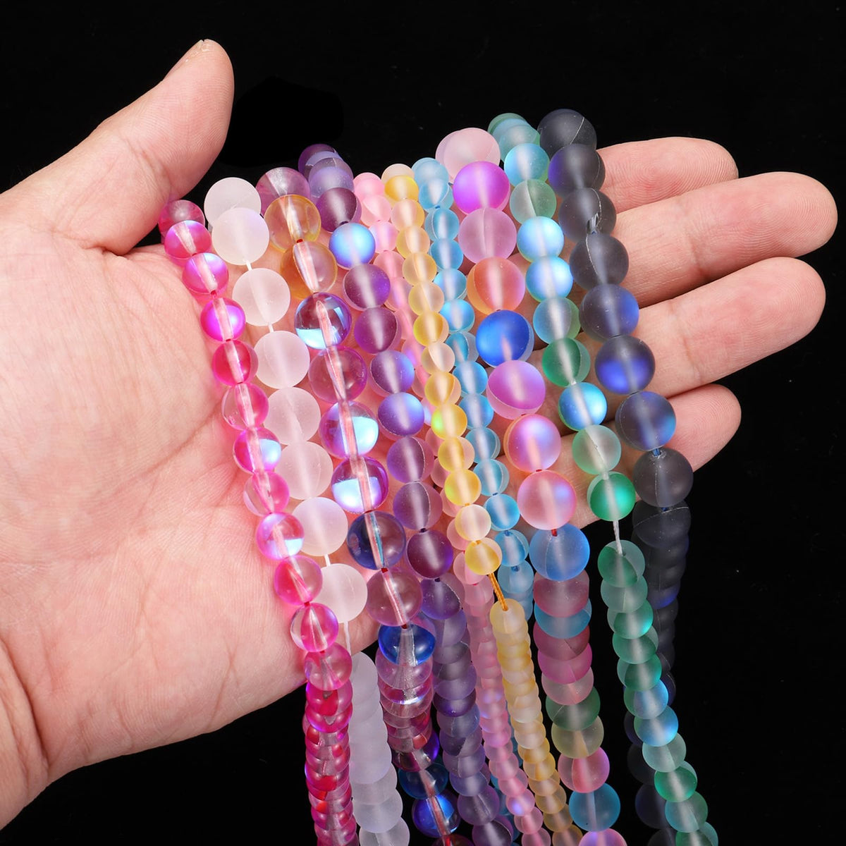 uxcell Matte Crystal Glass Beads 10mm Synthetic Frosted Shining Semi-Precious Round Loose Beads Synthetic Moonstone for Jewelry Making DIY Bracelet, Brown