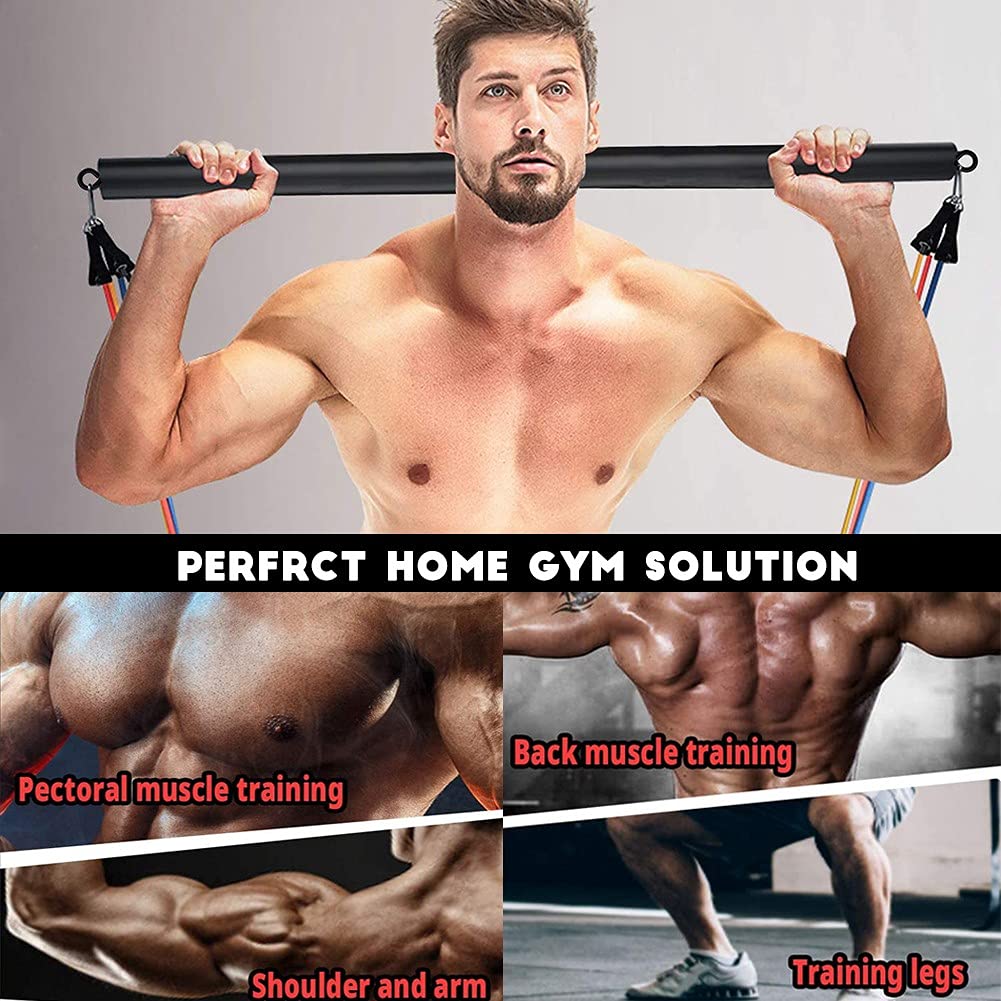 OYINDIZ Resistance Band Bar, Home Gym Workout Pilates 38Inch Strength Power Training, Heavy Duty Lifting Squat Fitness Equipment for Core Muscle Exercise