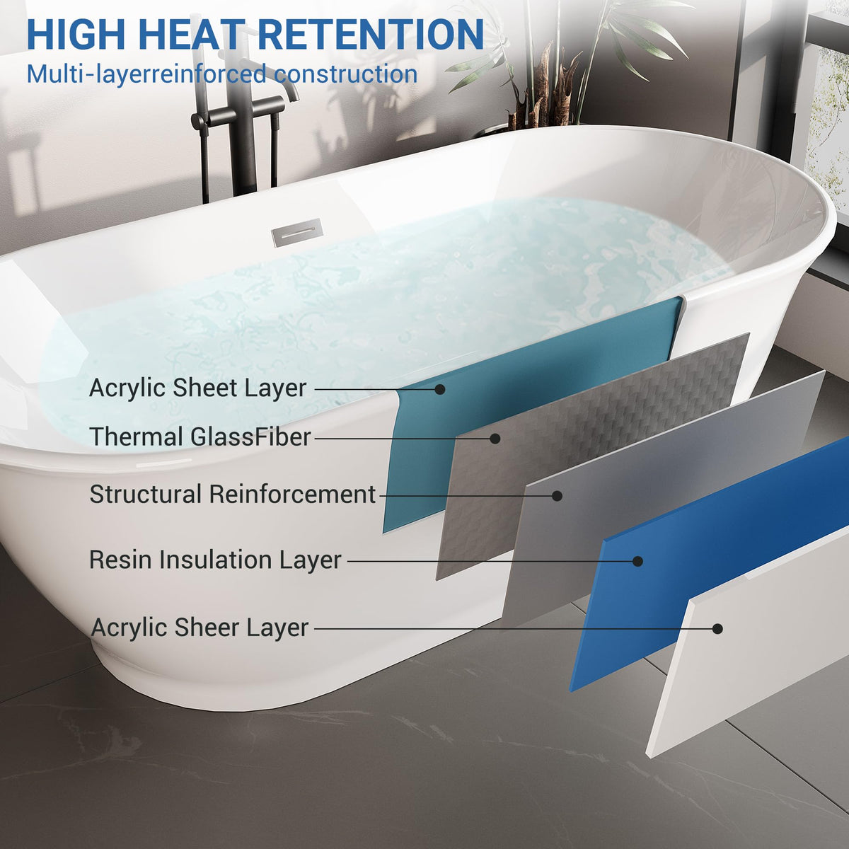 GarveeLife 59 Inch Freestanding Bath Tub Acrylic Oval Soaking Tub – Extra Large Freestanding Bathtub for Modern Bathroom Remodel, Integrated Overflow, Glossy White Finish