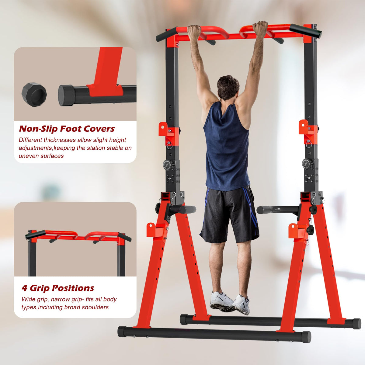 Aroha Foldable Power Tower Pull Up Bar Station, Multi-function Stable Pull Up Dip Station for Home Gym Strength Training Equipment