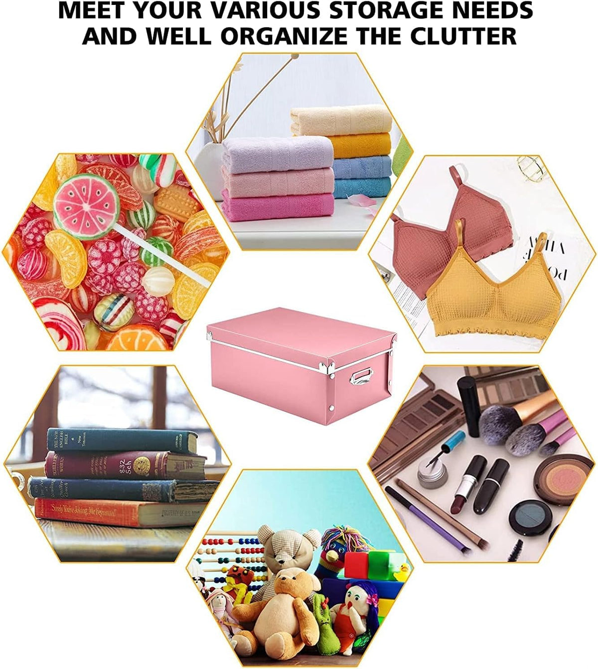 XUCHUN File Storage Boxes, Foldable Storage Bins with Lid 3 in 1 Set, Press-Stud Fastening, Moisture-Proof, Space Saving Storage, Photoes, Files, Closets