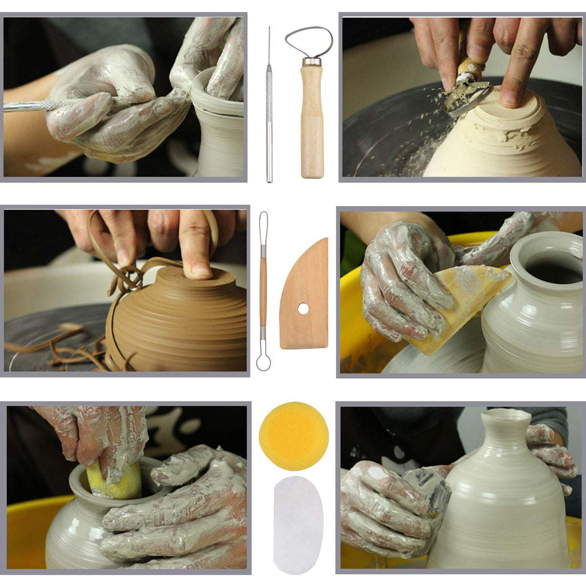 EuTengHao 61Pcs Ceramic Clay Tools Kit Pottery Tools Clay Sculpting Shapers Carving Tool Set Contains Most Essential Wooden Clay Tools for Potters Beginners