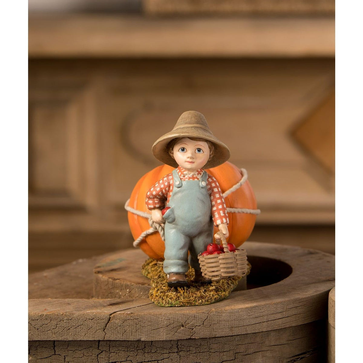 Bethany Lowe Paulie Pulling Pumpkin Figurine, Resin, Multicolor