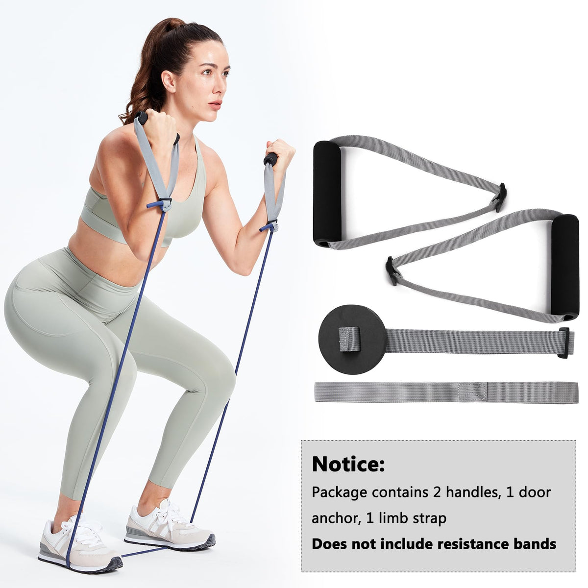 Hshbxd Resistance Band Handles & Accessories Kit for Elastic Bands & Tubes, Modern Silver and Black Nylon Exercise Strap Accessories