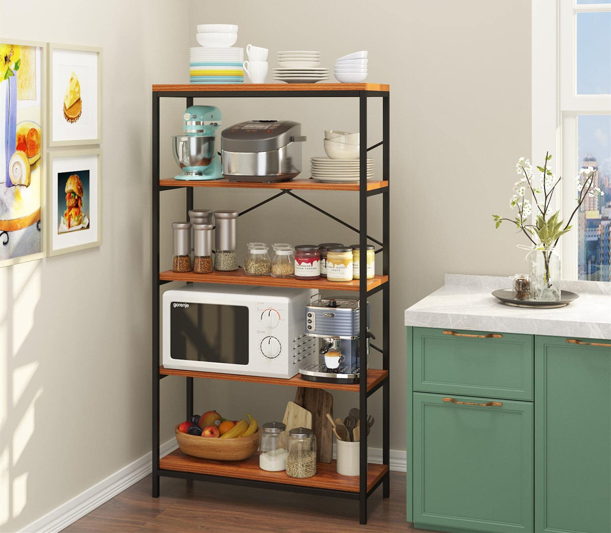 Himimi Industrial Bookshelf 5-Tier Set of 2, Bookcase 58" H Ladder Shelf, Storage Shelves Rack Shelf Unit, Accent Furniture Metal Frame, Home Office Furniture, Vintage Brown(2PCS)
