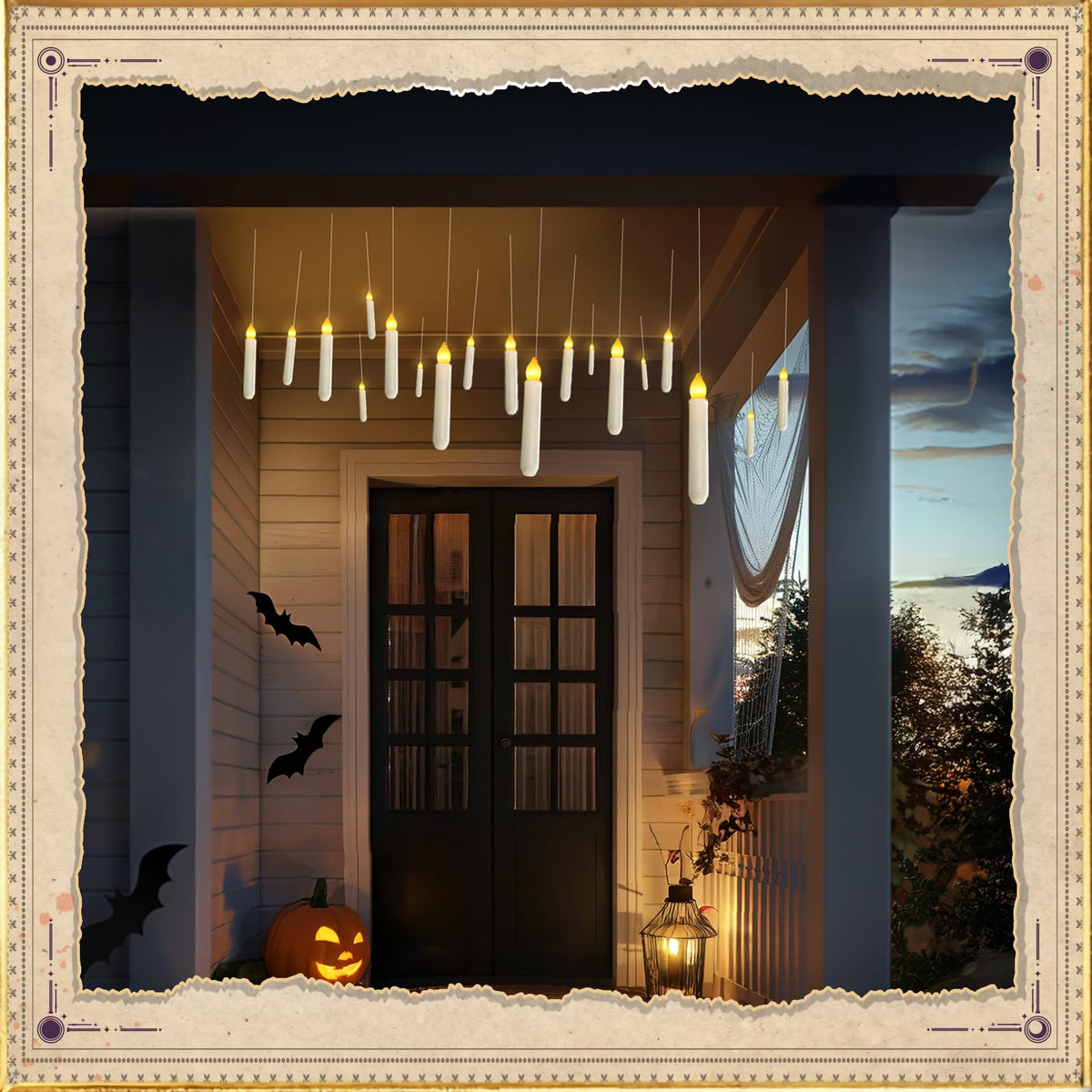 Homemory Floating Candle with Wand Remote, 12 Pcs Magical Candlesticks Witch Decors, Warm Yellow Flameless Taper Candles Battery Operated, LED Window Candle for Halloween Party Decor