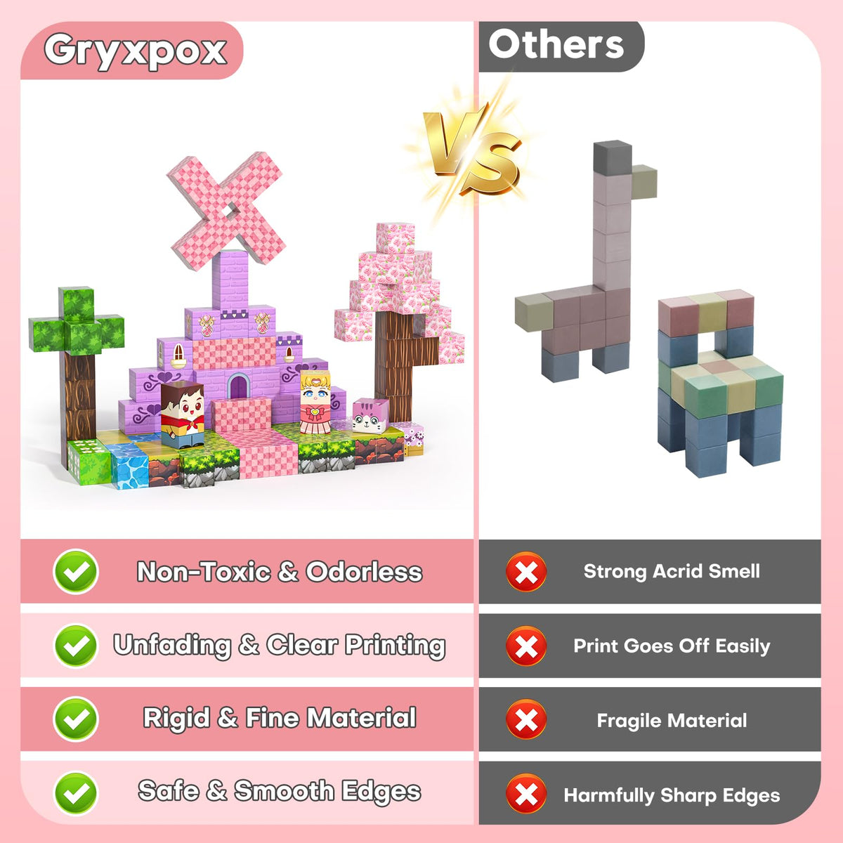Gryxpox Magnetic Blocks, Magnetic Building Blocks 100pcs, STEM Sensory Toys with Princess Castle Build–Creative Magnet Tiles for Toddlers Ages 3+, Boys & Girls–Christmas Birthday Party Kids Gifts