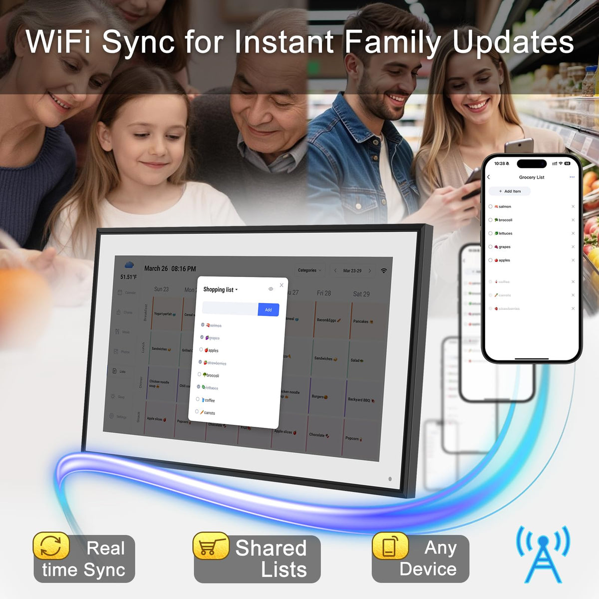 10.1 Inch Smart Digital Calendar & Chore Chart Full HD Touchscreen Display WiFi Sync Electronic Planner for Family Schedules Includes Desk Stand Streamline Home Organization Gift for mother mom women