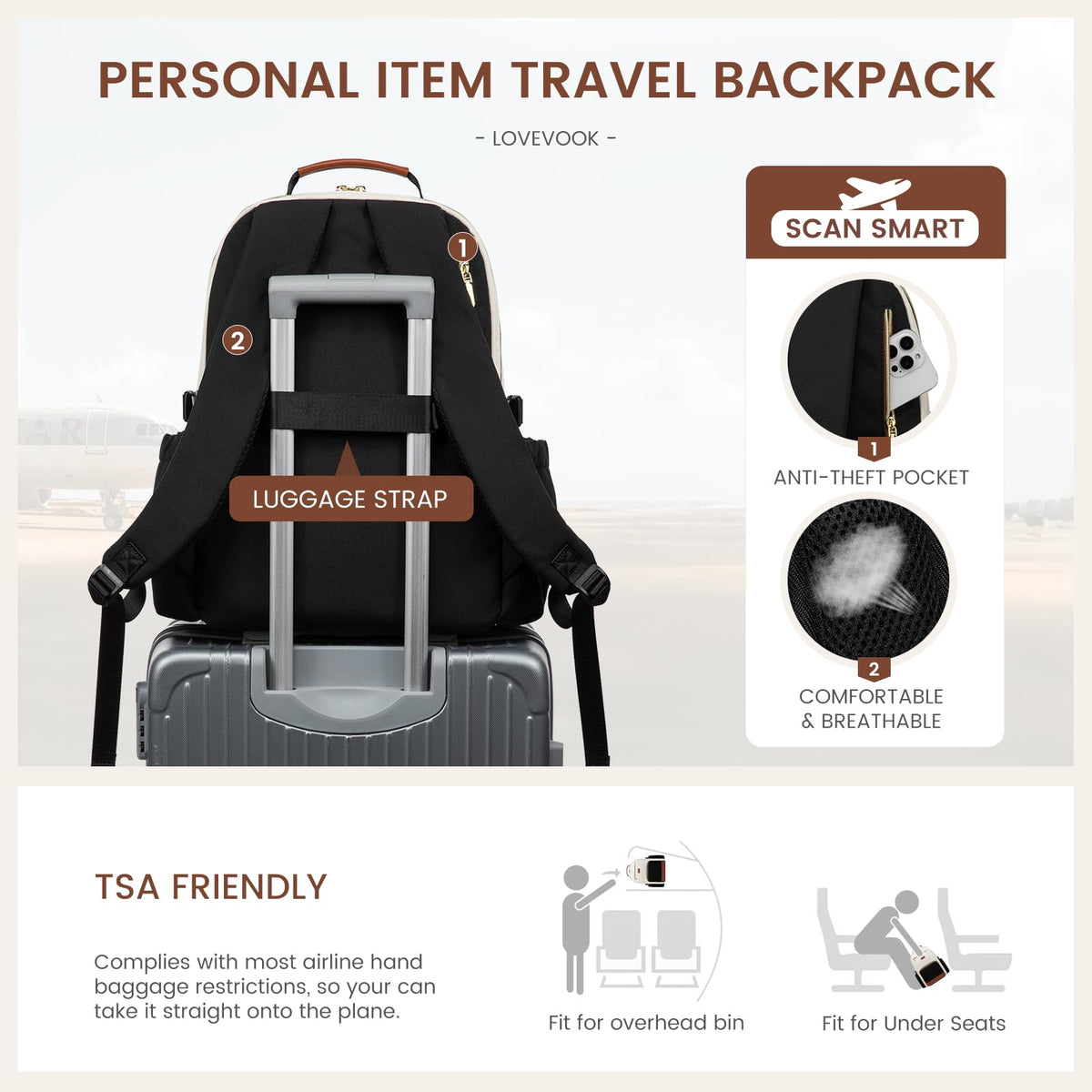 LOVEVOOK Laptop Backpack for Women with Pouch Pocket for Large Capacity Cup,15.6 Inch Teacher Nurse College Work Backpack Purse,Waterproof Laptop Bag Computer Back Pack for Travel, Khaki-Coffee-Black