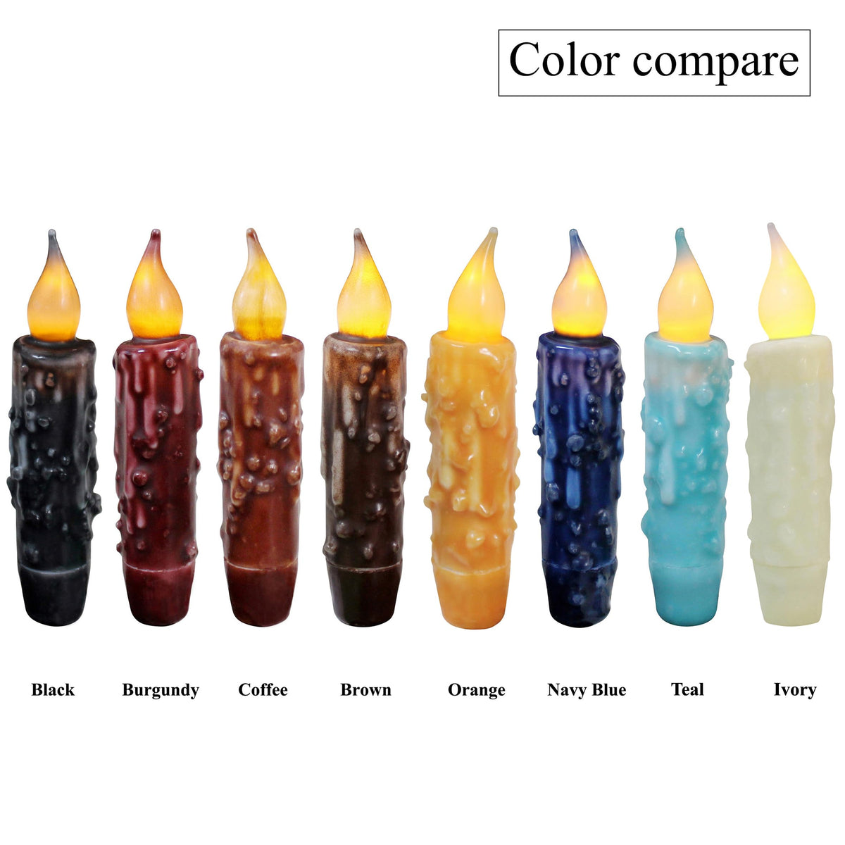 CVHOMEDECO. Real Wax Hand Dipped Battery Operated LED Timer Taper Candles Rustic Primitive Flameless Lights Decor, 4-3/4 Inch, Orange, 3 PCS in a Package