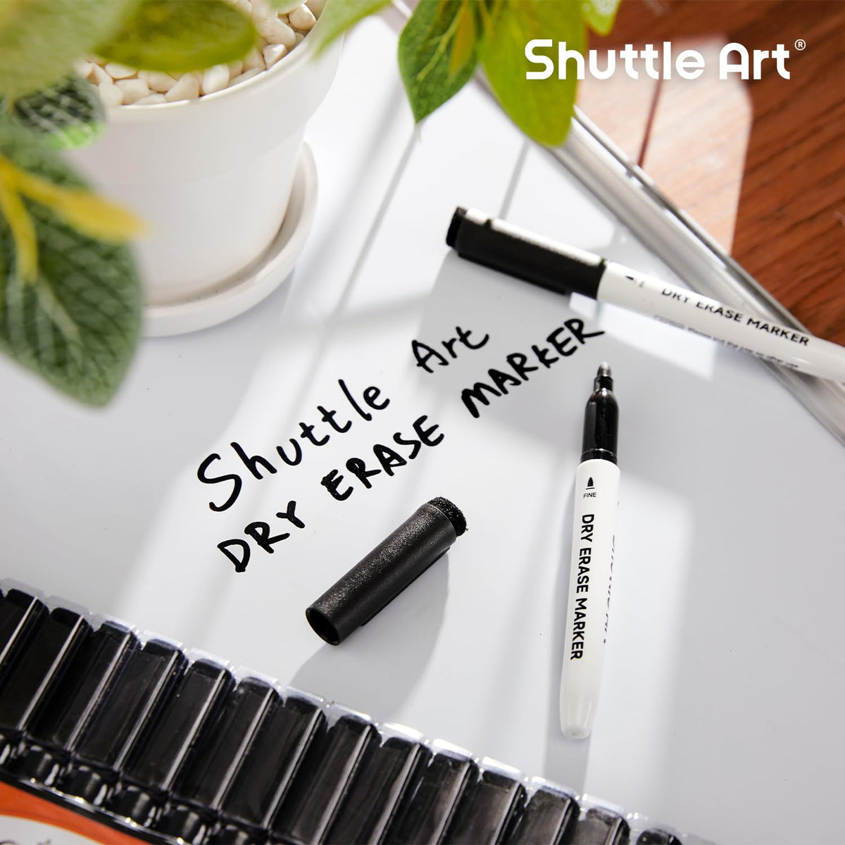Shuttle Art Dry Erase Markers, 25 Pack Black Magnetic Whiteboard Markers with Erase, Fine Point Dry Erase Markers Perfect for Writing on Dry-Erase Whiteboards Mirrors Glasses for School Office Home