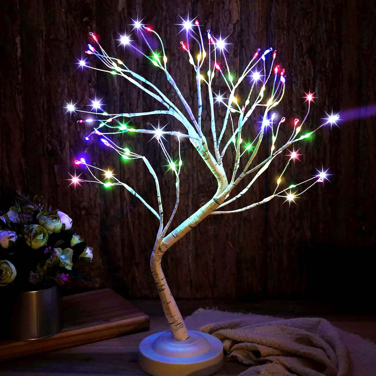 FUCHSUN 108 LED Birch Tree Light Tabletop Bonsai Fairy Tree Lamp, 8 Lighting Modes & Timer & Battery/USB Operated, Party Wedding Holiday Festival Christmas Decoration, Colorful