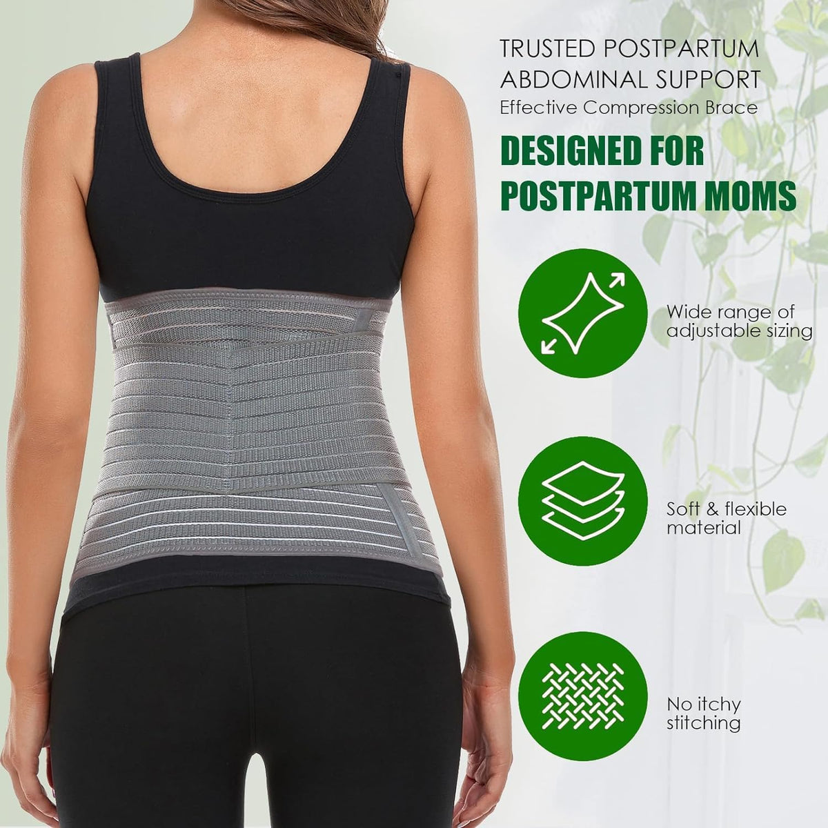 MAMODY Postpartum Belly Wrap, Postpartum Belly Band, Abdominal Binder (Polyester Made with Bamboo Charcoal Fiber),S/M