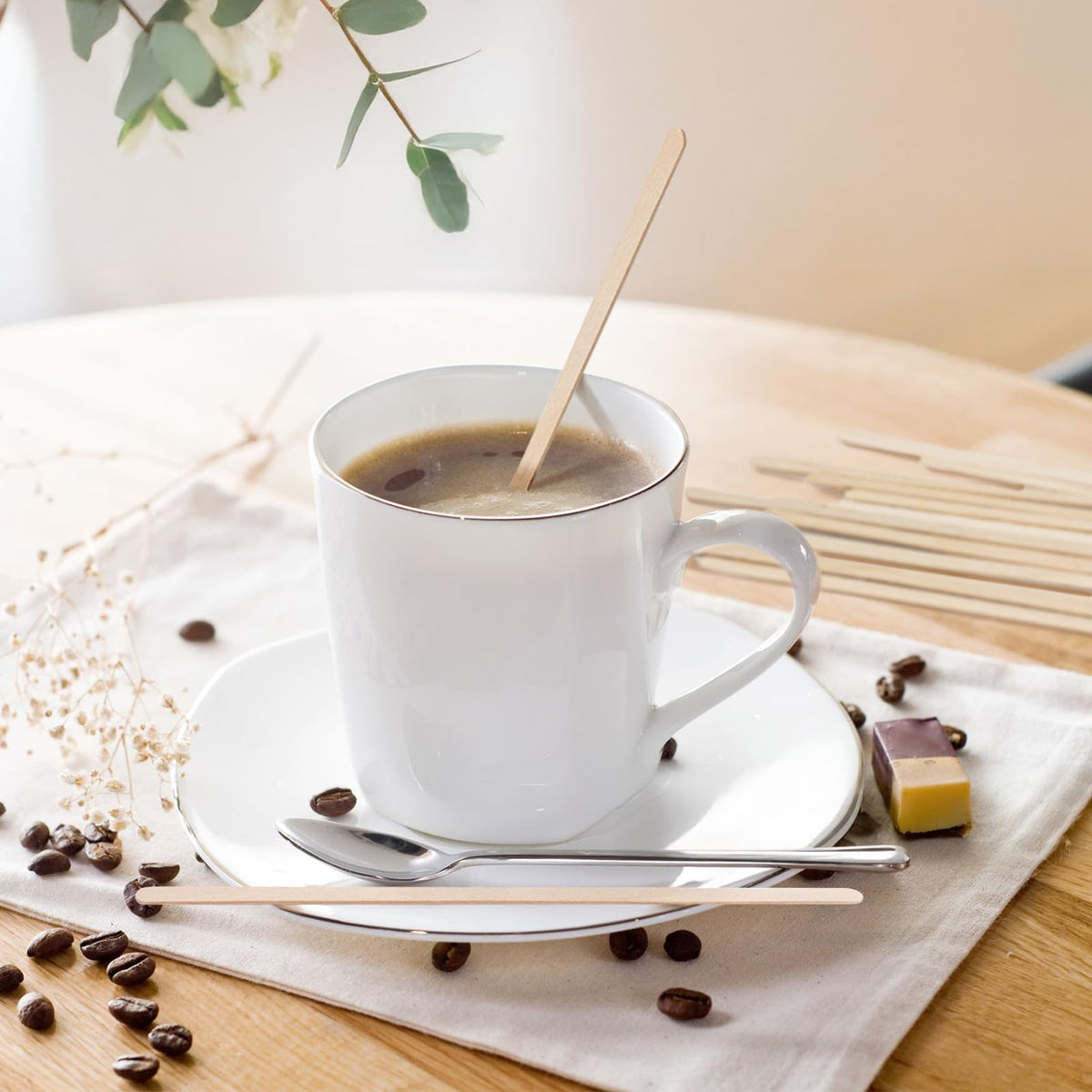 WISYOK 1000 PCS Coffee Stirrers, 7 Inch Premium Birch Wood Sticks, Smooth Round Ends, Splinter-Free Disposable Stir Sticks for Coffee Bar, Office, Home Use