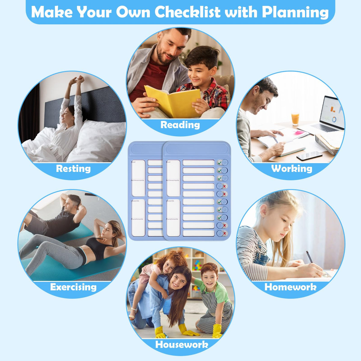 2Pcs Chore Chart for Kids to Do List Checklist Board Detachable Message Slider Schedule Planning Boards with 30Pcs Blank Checklist 4Pcs Cardstock for Habit Tracker or Daily and Weekly Planner