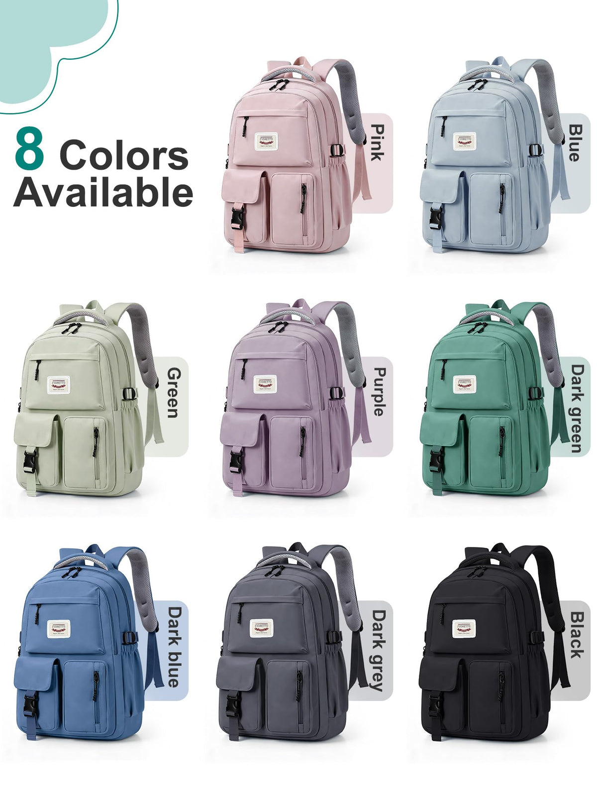 FIORETTO School Backpack for Teen Girls & Women with Compartment, Lightweight School Bag Bookbag with Multiple Pockets, Ideal for Middle High School, College, Travel, Dark Green 25L
