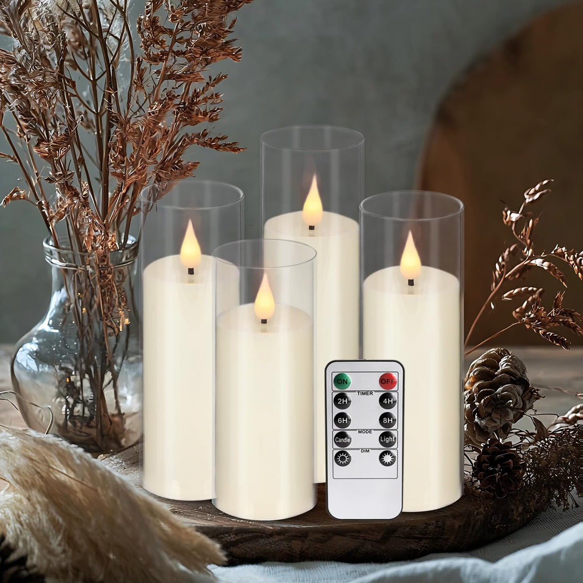 YOROXRG Flickering Flameless Candles Battery Operated with Remote,Led Pillar Candles with Realistic Moving Wick Candles for Halloween,Christmas,Home Decor Pack of 24 (D2.2 xH 5" 6" 7")(Ivory)
