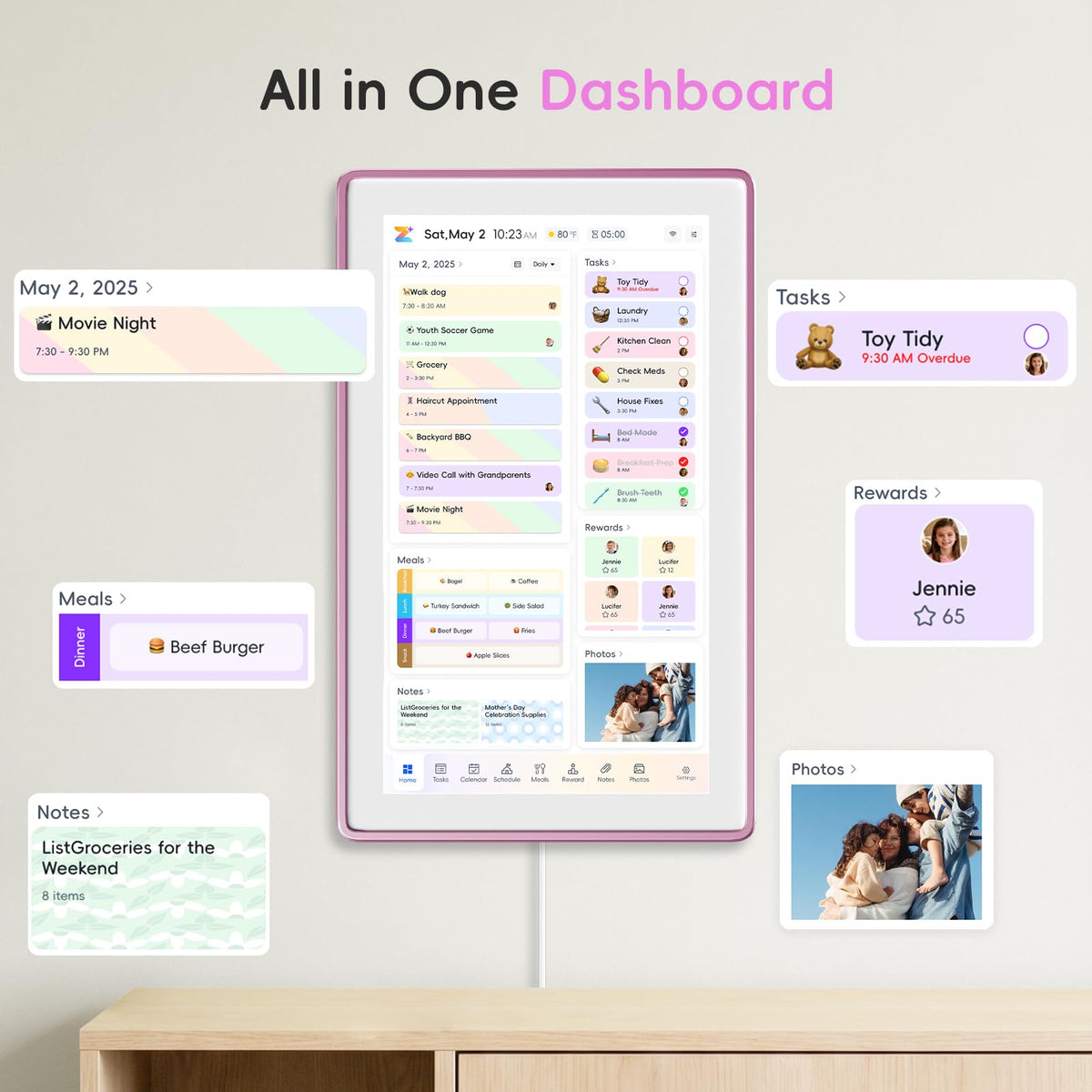 Westsee 15.6" Digital Calendar, No Subscription Smart Family Planner, Interactive Touchscreen Electronic Wall Calendar, Photo Display, Meals, Chore Chart & Tasks, Wall & Desk Mountable (Pink)