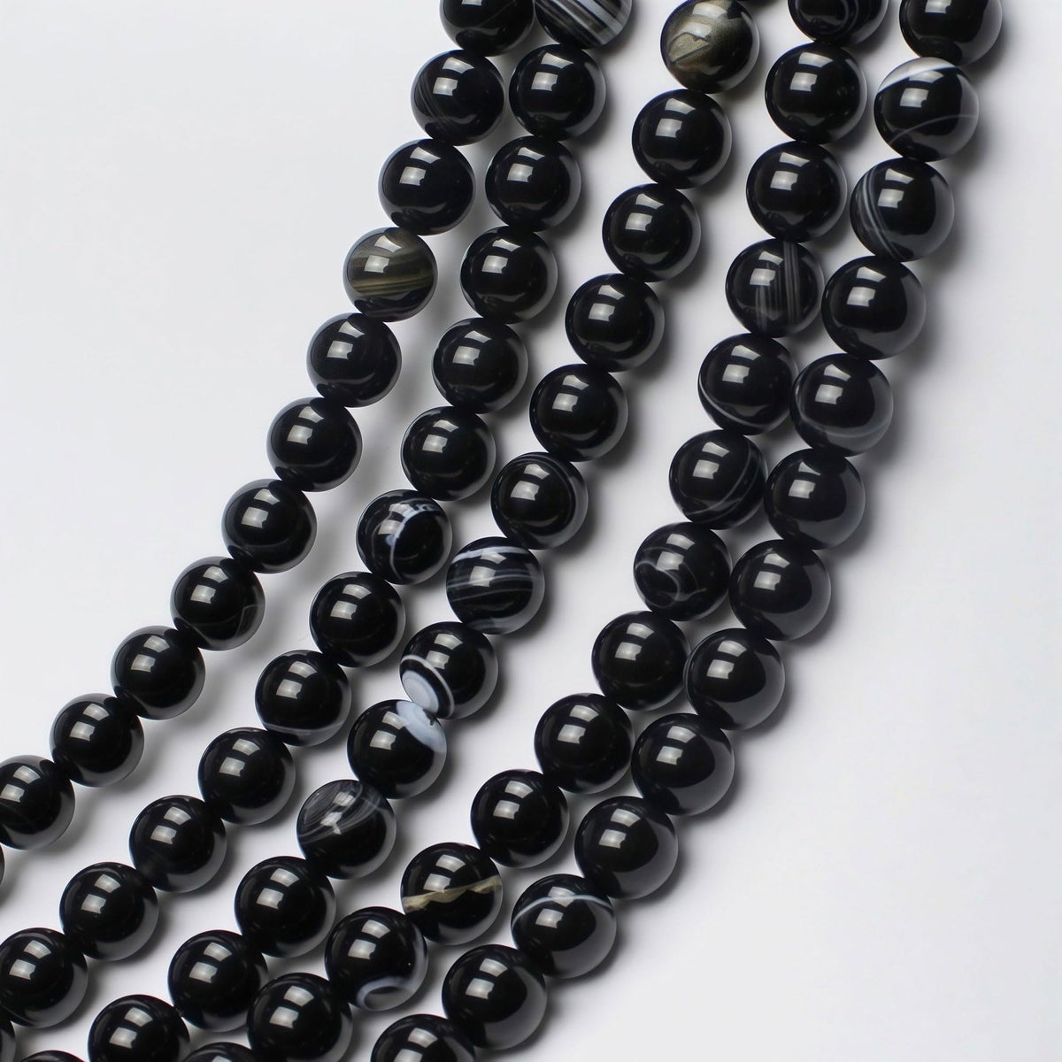 MJDCB Natural Black Striped Agate Round Loose Beads for Jewelry Making DIY Bracelet Necklace (12mm)