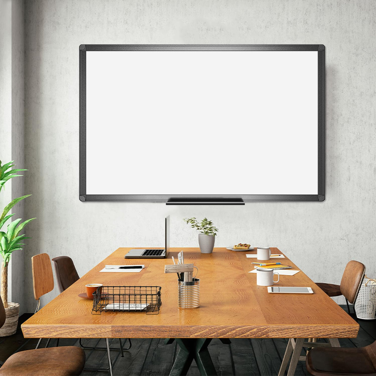 VIZ-PRO Magnetic Dry Erase White Board, 48 X 36 Inches, Black Aluminium Frame