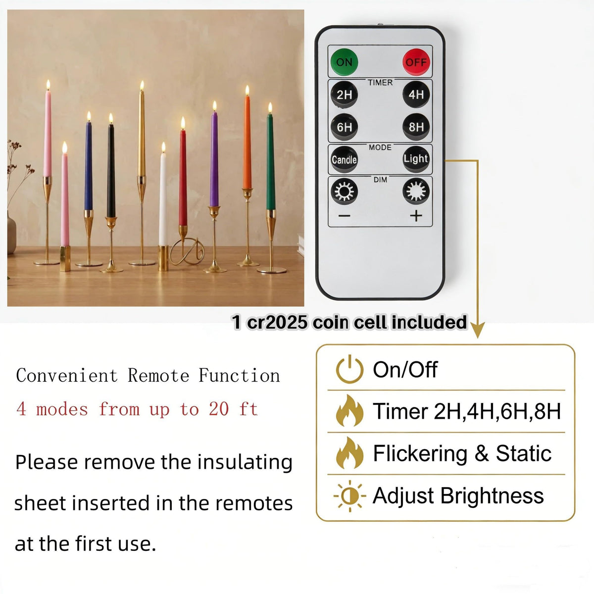 Ni-JASW Gold Flameless Taper Candles with Remote, Flickering Battery Powered LED Candlesticks Set of 4