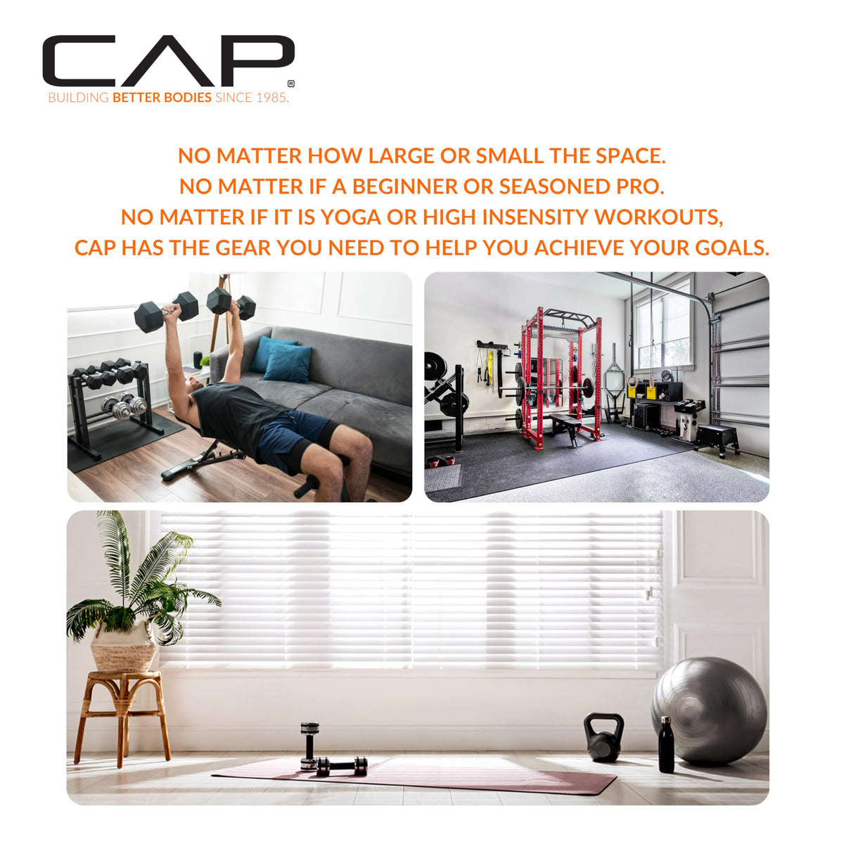 CAP Barbell 1-Inch Interlocking EVA Foam Exercise Puzzle Mat Home Gym Flooring - 3 Pack | 24" x 24" x 1" | T Pattern - Black