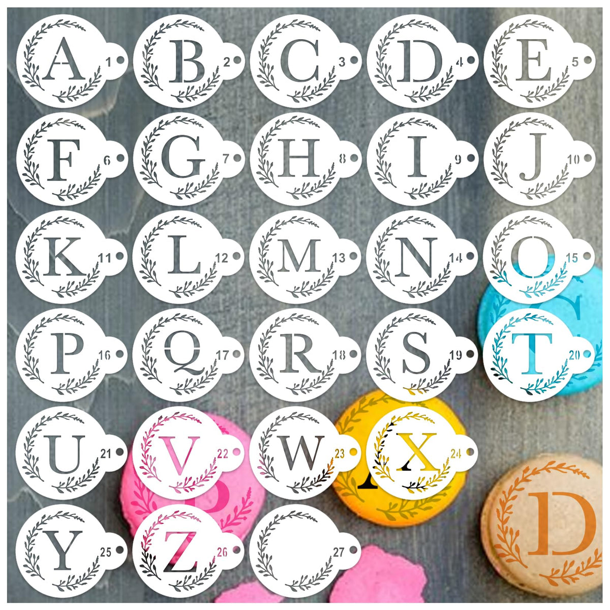 Small Letter Stencil for Cakes Cookie Decorating Stencils Reusable Alphabet Stencil on Baking Coffee Decorating Card Making (27 Letter Cookie)