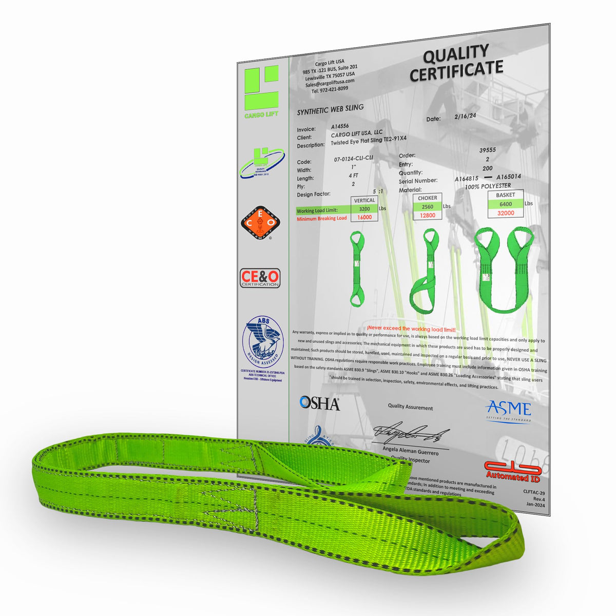 Lifting Sling Heavy Duty 1" x 4' Twisted Eye Lifting Sling 6,400 lbs Capacity, Nylon Lifting Strap, Rigging Web Sling