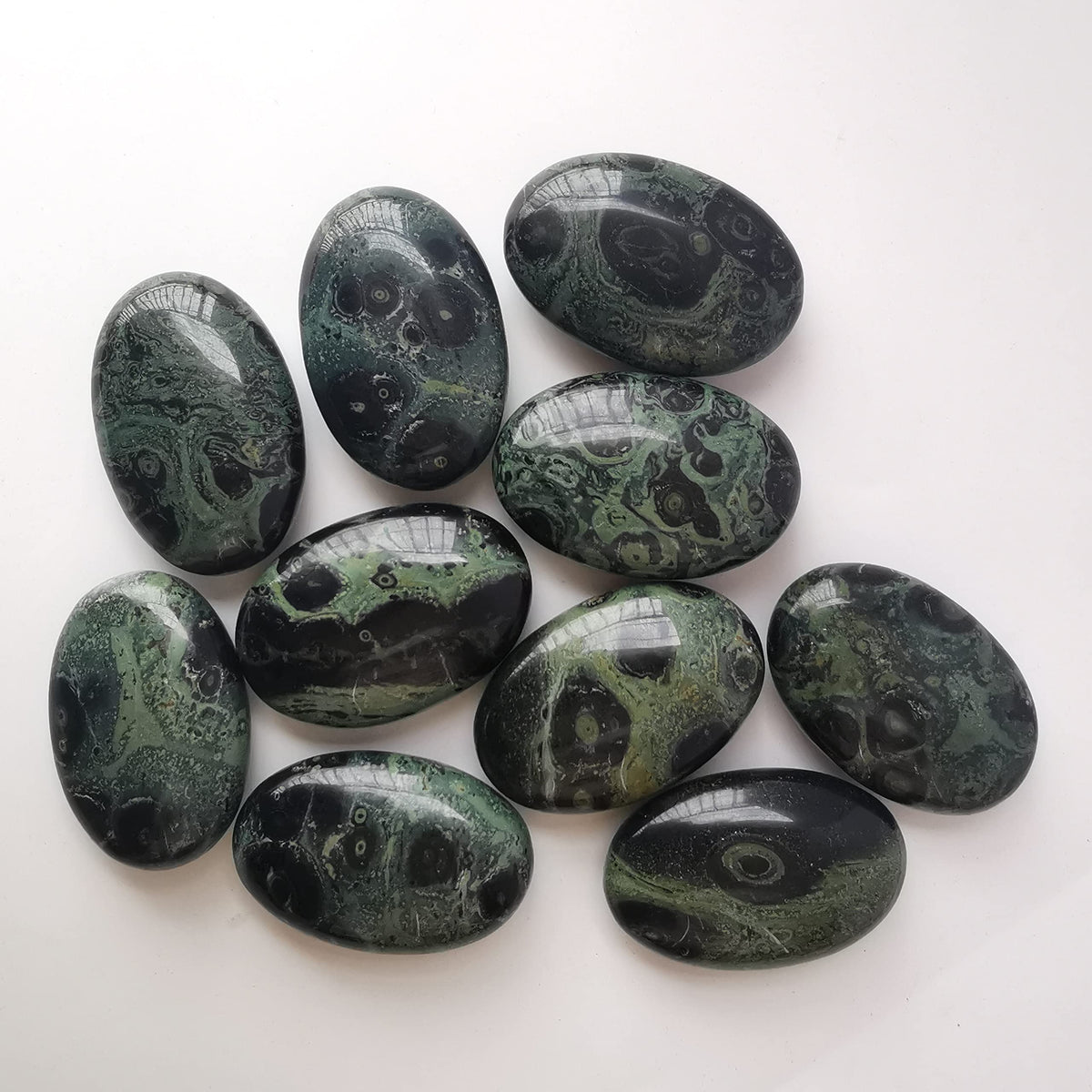 Loveliome Natural Kambaba Jasper Oval Polished Worry Stones, Healing Crystal Indoor Fountain Stones Massage Energy Anxiety Relief Items