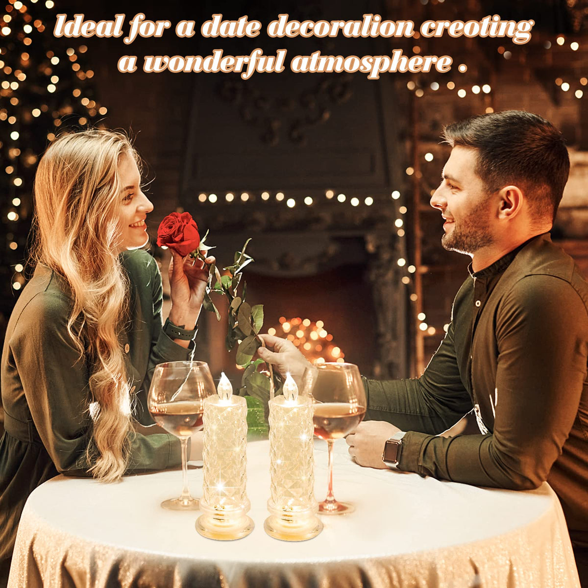 SupBri Rose Shadow LED Flameless Candles, 6PCS Romantic Battery Operated Candles Led Pillar Candles for Valentines Anniversary Wedding Christmas Decorations(White, D 2.5" x H 7.2")