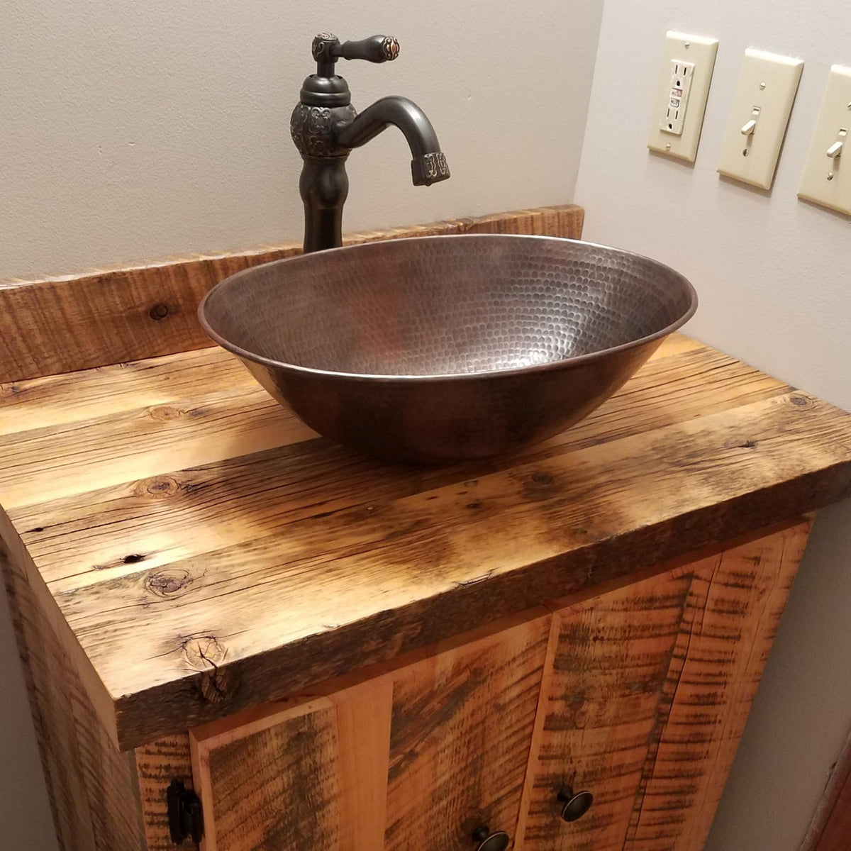 Simply Copper 17" Oval Hand Hammered Vessel Copper Vanity Bathroom Sink