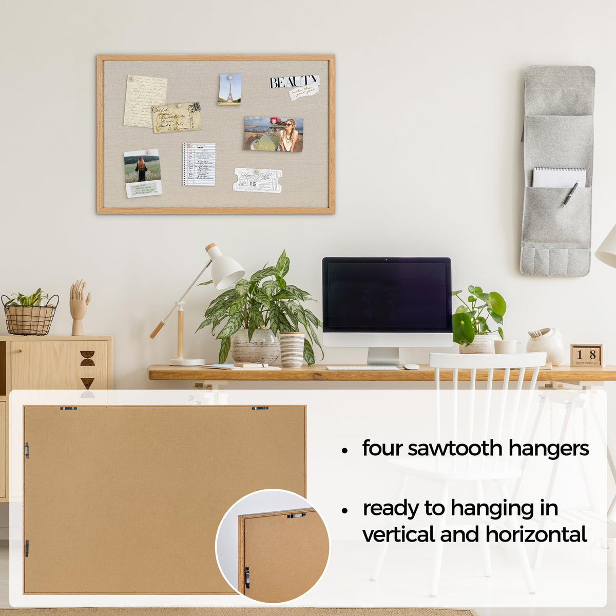 Fun Memories Cork Board Bulletin Board for Office, 20" x 30" Oak Wooden Framed Corkboard, Wall Mounted Notice Pin Board for School Home & Office, Natural Wood