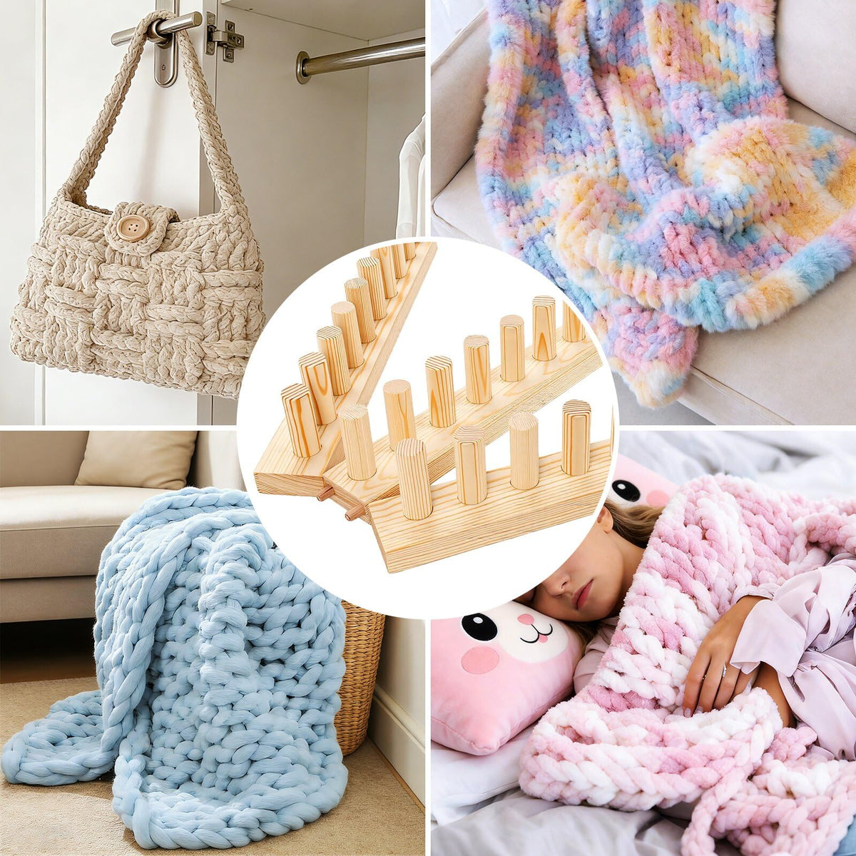 TISOFU 46" Chunky Blanket Loom, Large Wooden Loom Frame, Hand Knitting Kit for Adults Beginners, Adjustable Chunky Blanket Making Kit