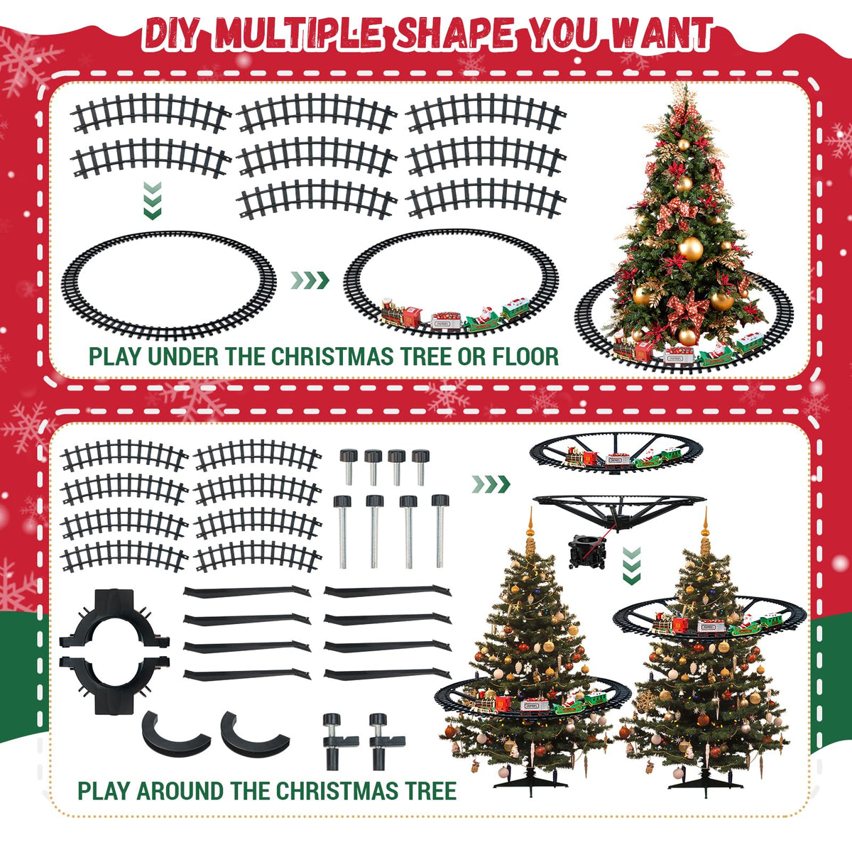 Christmas Train Set - Hanging Train Toys Around Under The Christmas Tree w/Smoke, Whistle (Turn on/Off) & Lights, Toys Decoration for 3 4 5 6 7 8+ Boys Girls