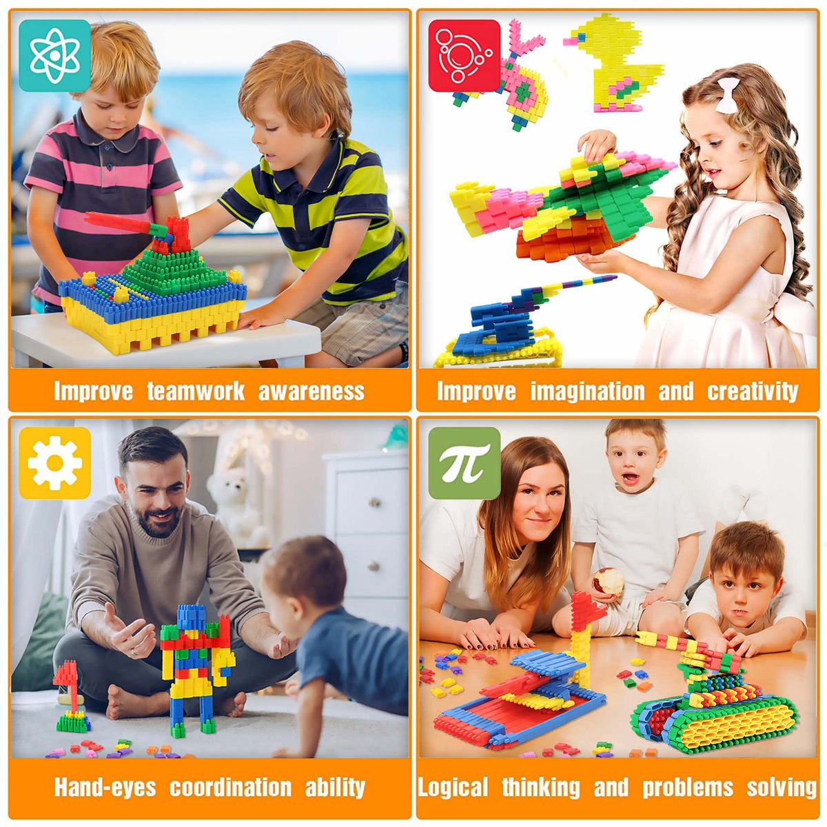FUBAODA Kids 600pcs Set Building Blocks Construction Toy - Learning Playset STEM Educational Kit Child Branin Development Preschool Kindergarten Toy