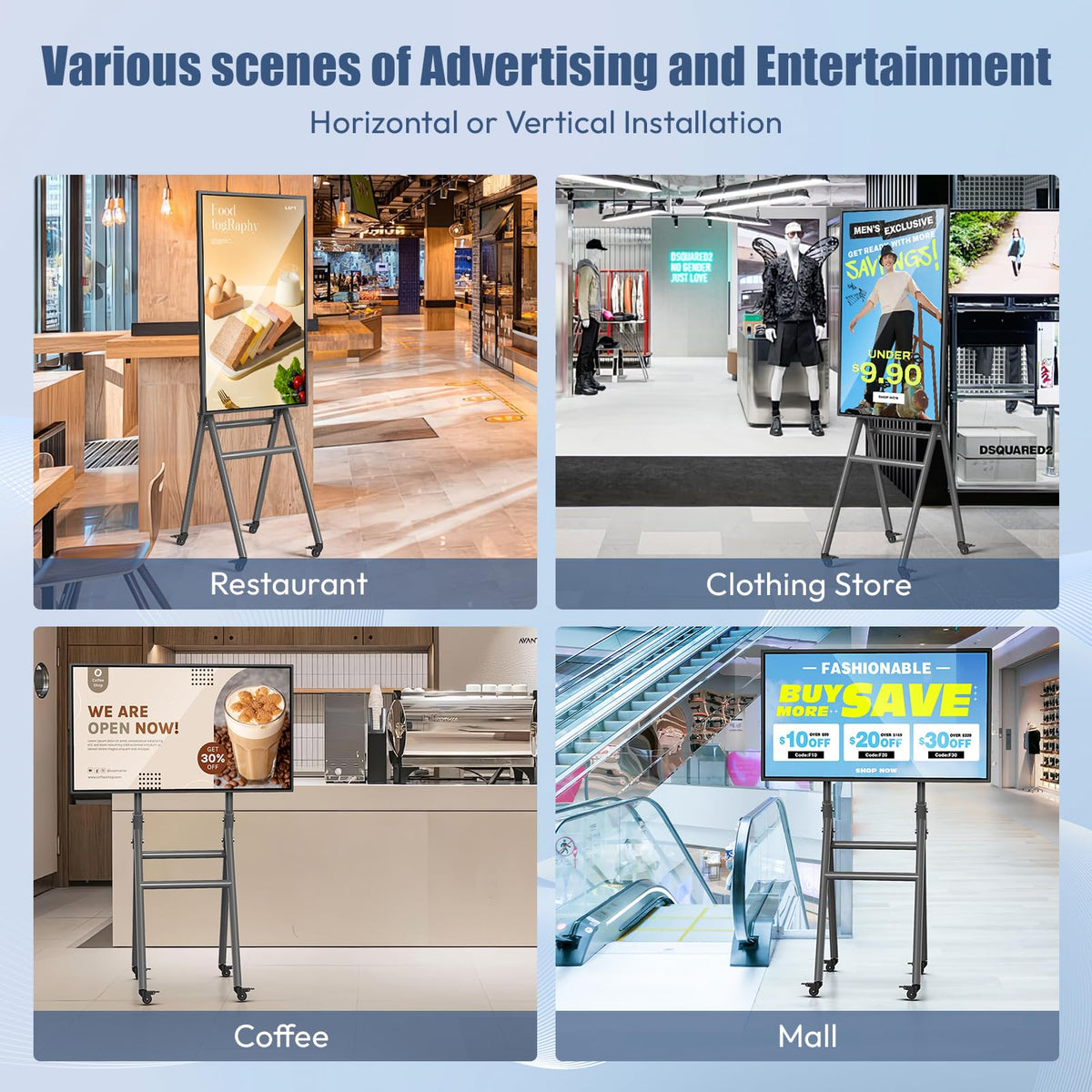 QIXZOCV MWE 43 Inch Mobile Digital Signage Display Touchscreen Kiosk with Flight Case, Portable LCD Screen with Screen Mirroring App Publishing, Advertising Display Poster, Android OS